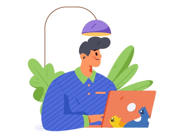 Man working on laptop from home  Illustration