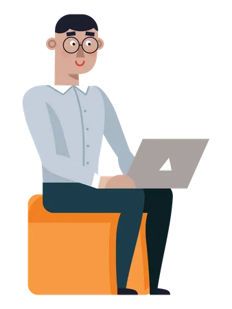 Man Working On Laptop  Illustration