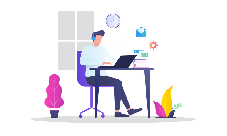 Man working on laptop  Illustration