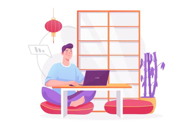 Man working on laptop  Illustration