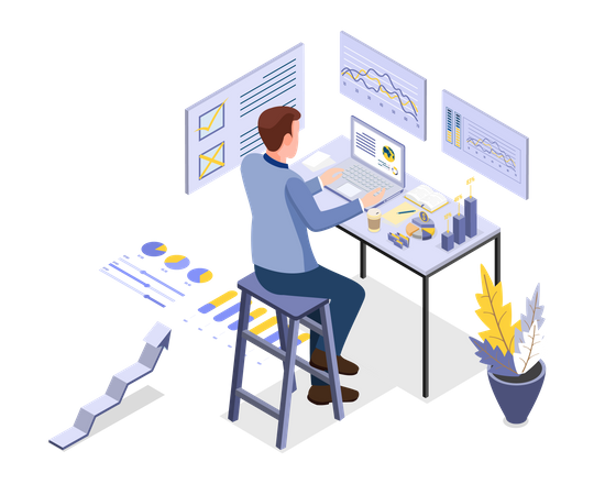 Man Working On Laptop  Illustration