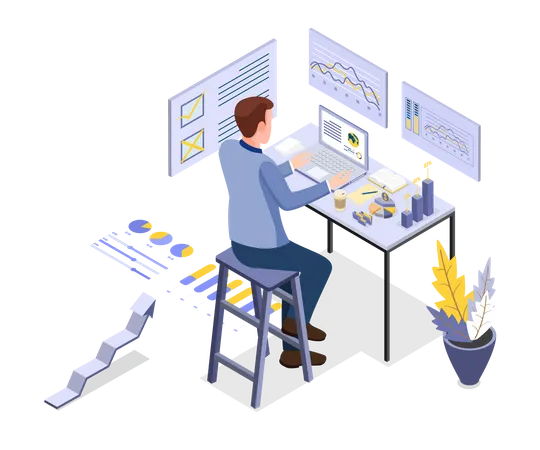 Man Working On Laptop  Illustration