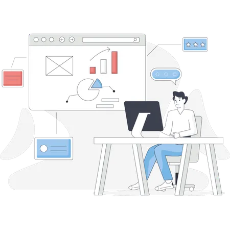 Man  working on laptop  Illustration