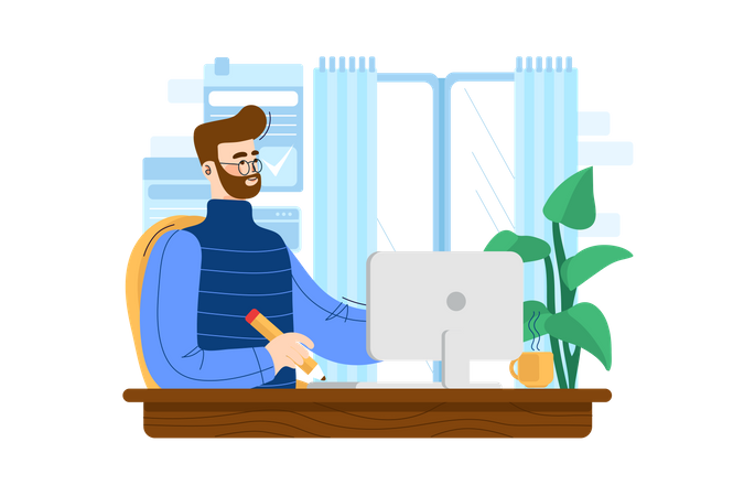 Man working on laptop  Illustration