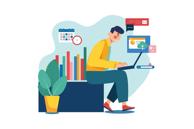 Man working on laptop  Illustration