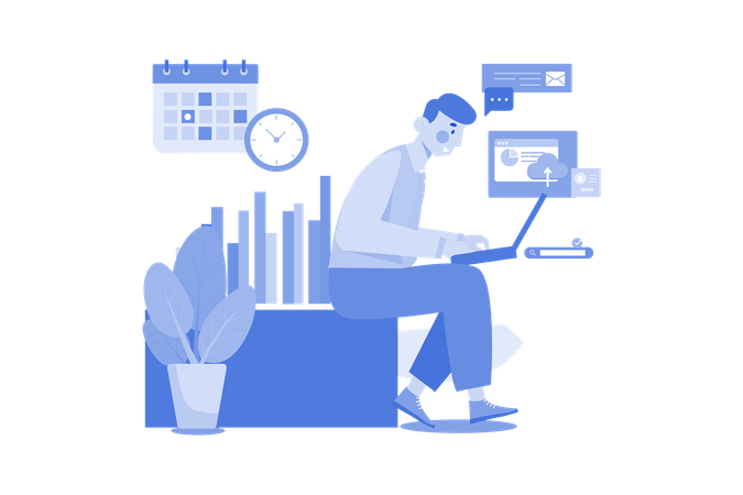 Man Working On Laptop  Illustration