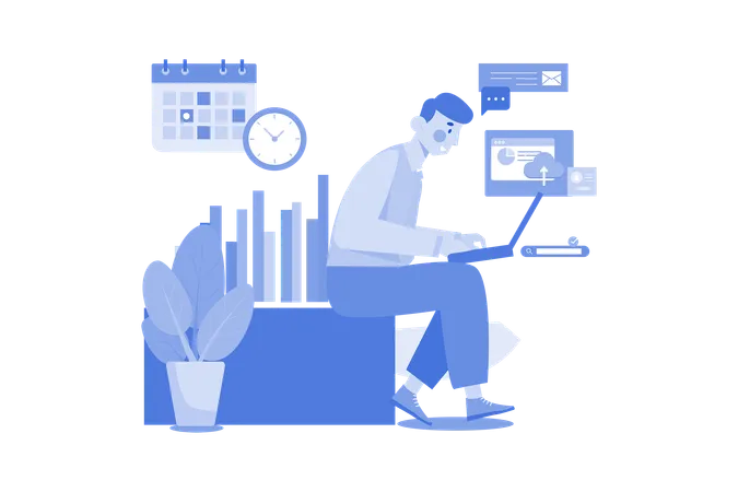 Man Working On Laptop  Illustration