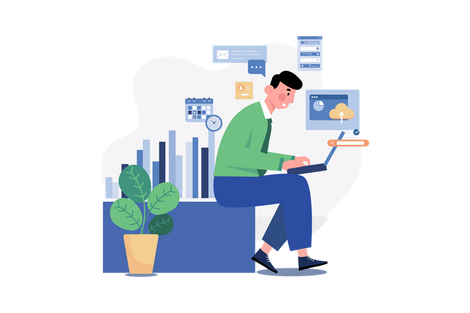 Man Working On Laptop  Illustration