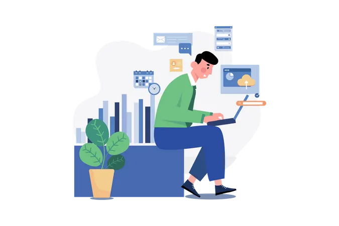 Man Working On Laptop  Illustration