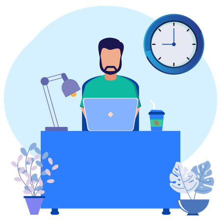 Man Working On Laptop  イラスト