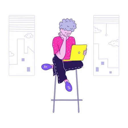 Man working on laptop in office Illustration