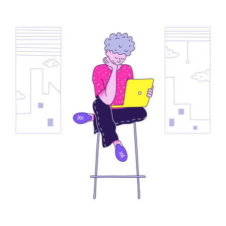 Man working on laptop in office  Illustration