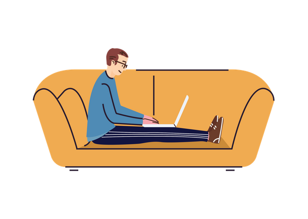 Man working on laptop on couch  Illustration