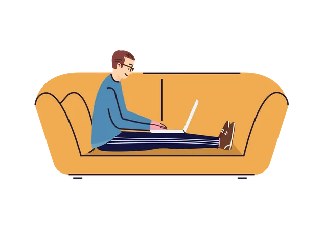 Man working on laptop on couch  Illustration