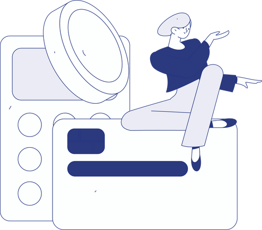Man working on laptop while doing credit card payment  Illustration