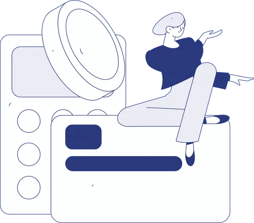 Man working on laptop while doing credit card payment  Illustration
