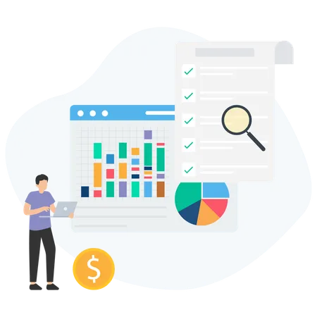 Man working on laptop while doing Data Analysis  Illustration