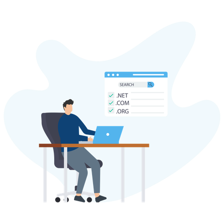 Man working on laptop while doingWeb Registration  Illustration