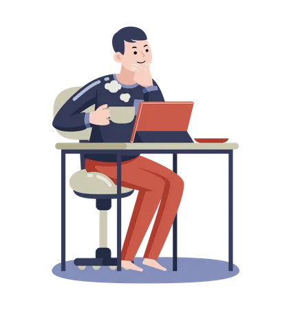 Man working on laptop while drinking coffee  Illustration