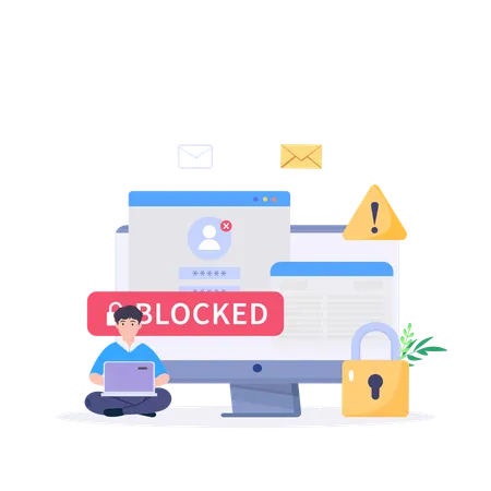 Internet Blocking Symbolic Composition With User Stopping Email Harassment With Big Lock Illustration