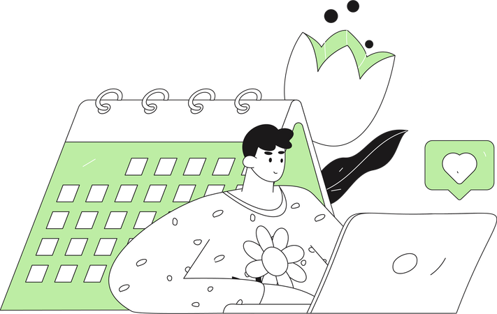 Man working on laptop while looking business calendar  Illustration