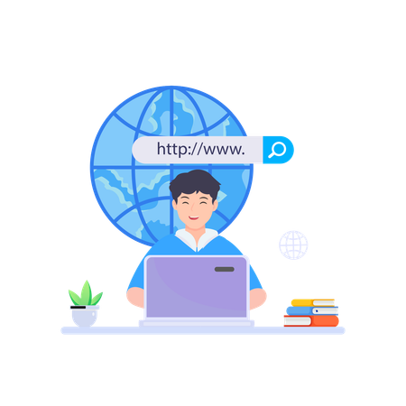 Man working on laptop while search on browser  Illustration
