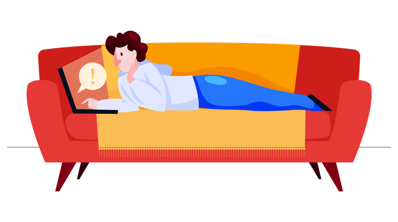 Man working on laptop while sleeping on couch  Illustration