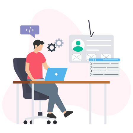 Man working on laptop while User Identification  Illustration