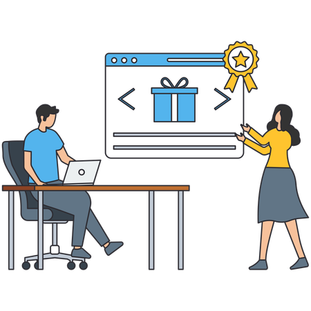 Man working on laptop while Verified website  Illustration