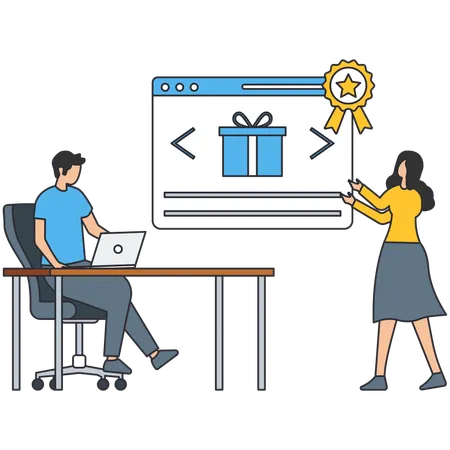 Man working on laptop while Verified website  Illustration