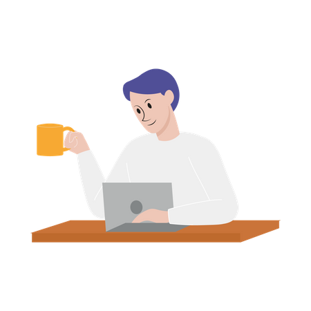 Man working on laptop with coffee  Illustration