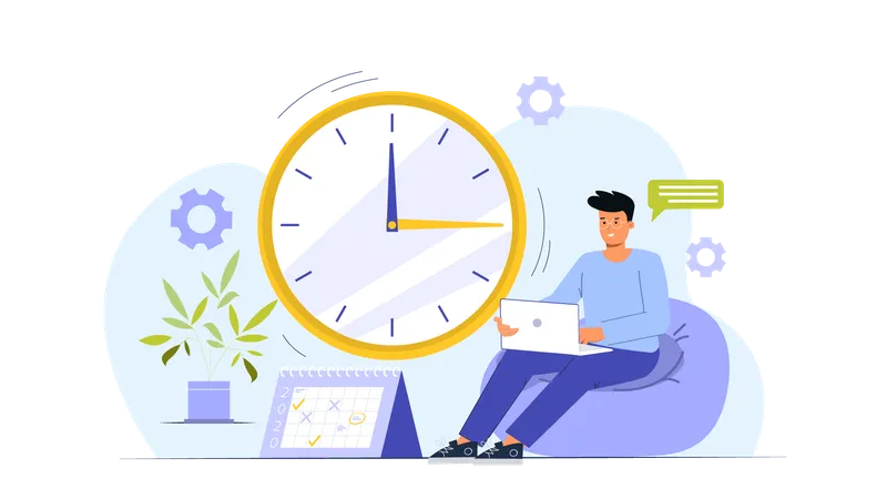 Man working on laptop with work schedule  Illustration