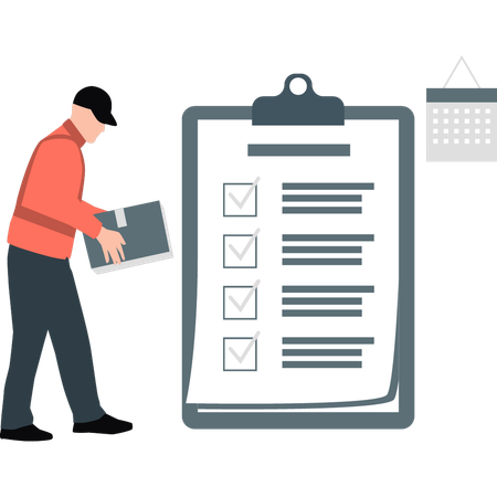 Man working on list on clipboard  Illustration