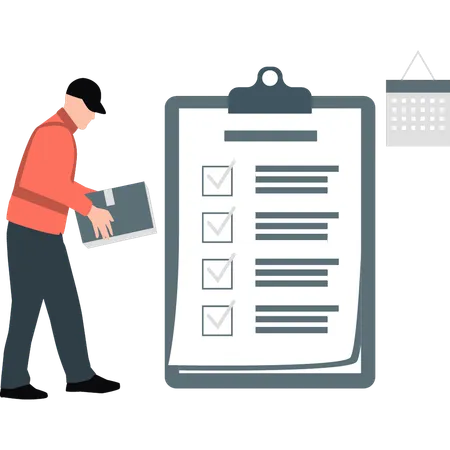 Man working on list on clipboard  Illustration