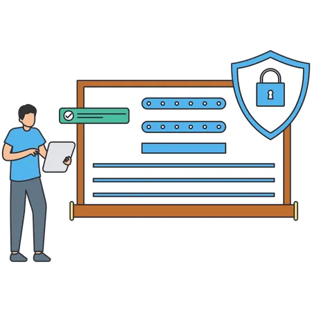 Man working on Login Security  Illustration