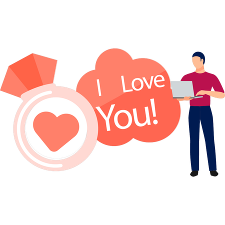 Man working on love engagement ring  Illustration