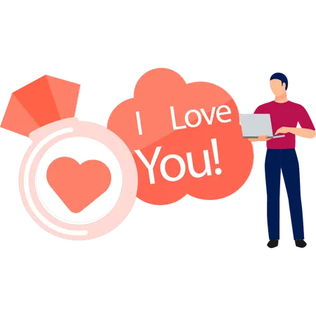 Man working on love engagement ring  Illustration