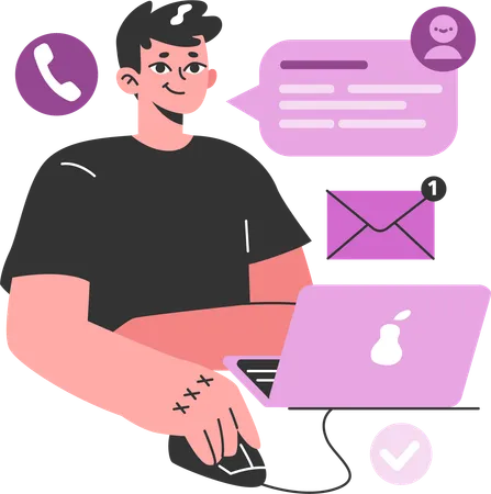 Man working on mail marketing and customer service  Illustration