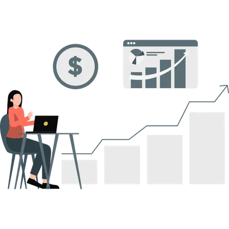 Man working on market growth analysis  Illustration