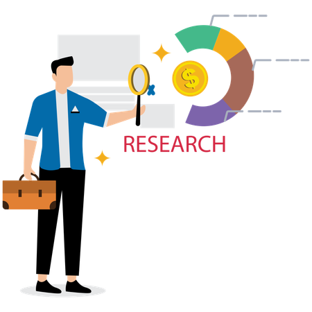 Man working on Market Research Report  Illustration