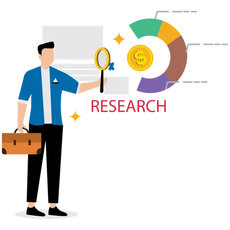 Man working on Market Research Report  Illustration