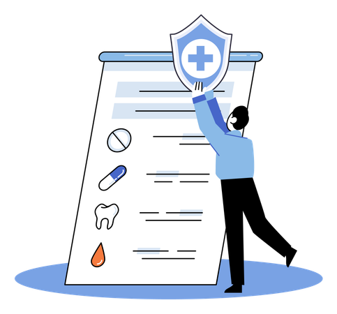 Man working on medical insurance program  Illustration