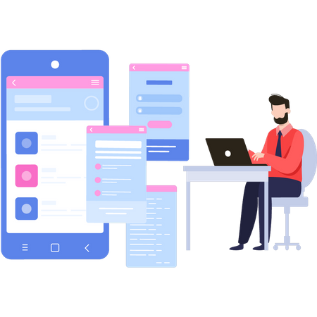 Man working on mobile app design  Illustration