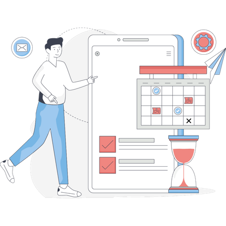 Man working on mobile calendar  Illustration
