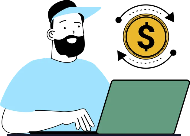 Man working on money exchange  Illustration