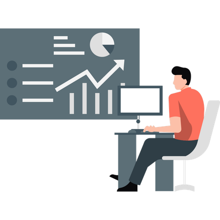 Man working on monitor for making business presentation  Illustration