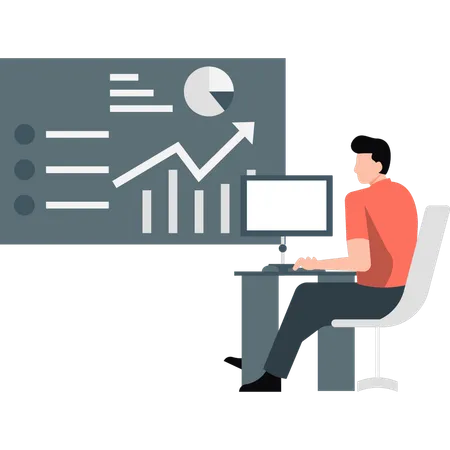 Man working on monitor for making business presentation  Illustration