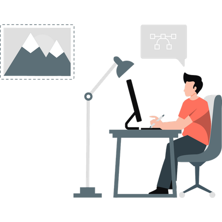 Man working on monitor  Illustration