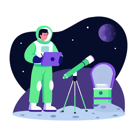 Man working on moon exploration  Illustration