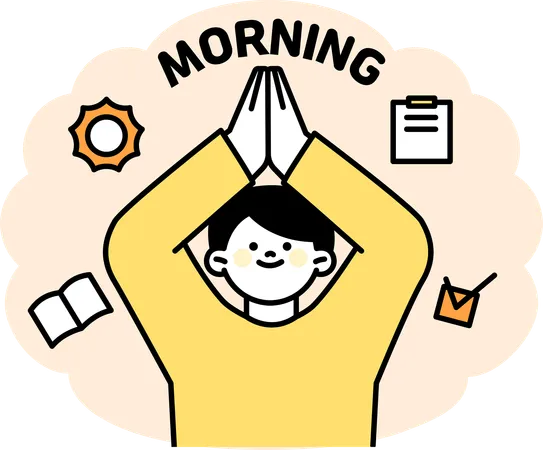 Man working on morning routine  Illustration